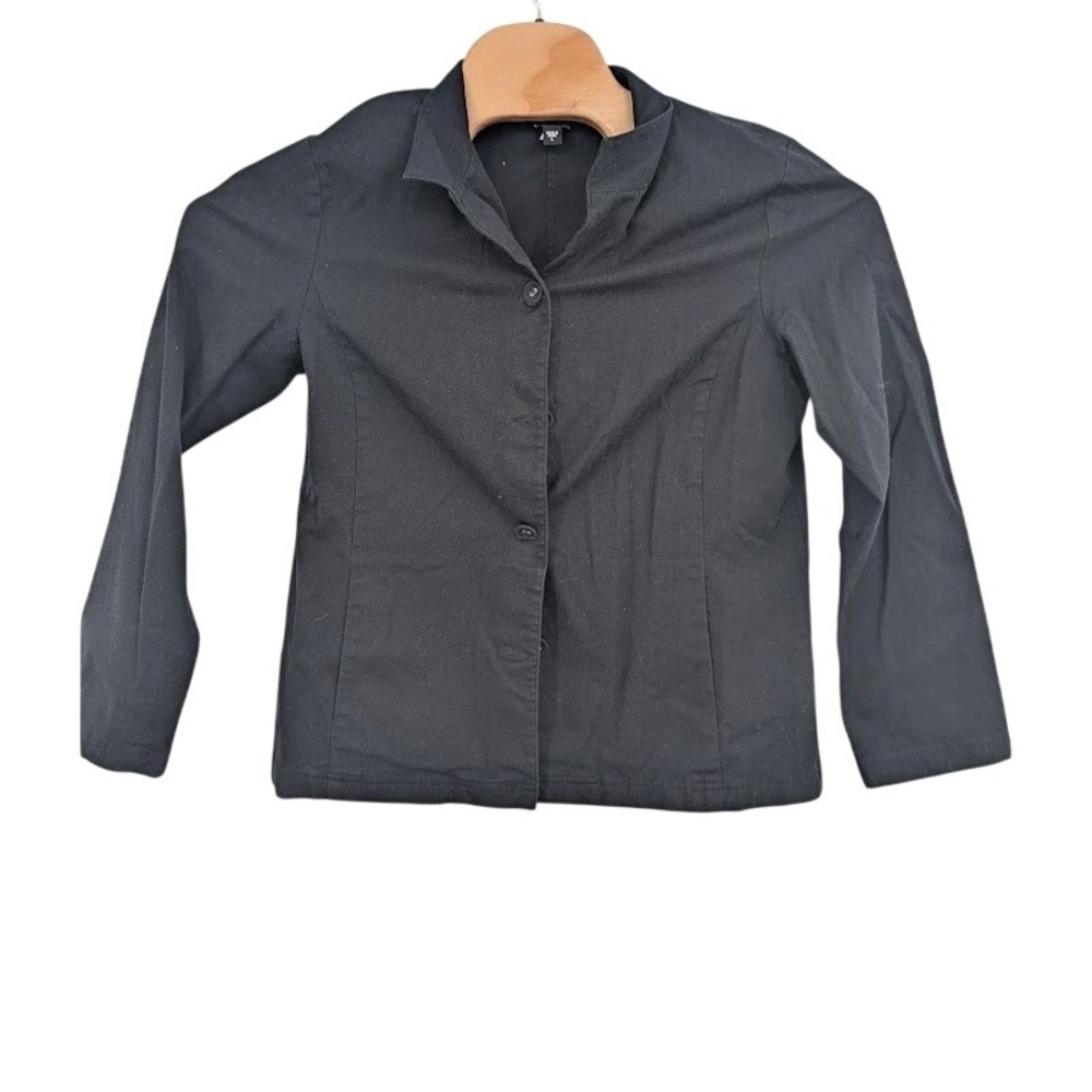 Eileen Fisher Women's Classic Collar Strech Buttons Jacket Black sz Large